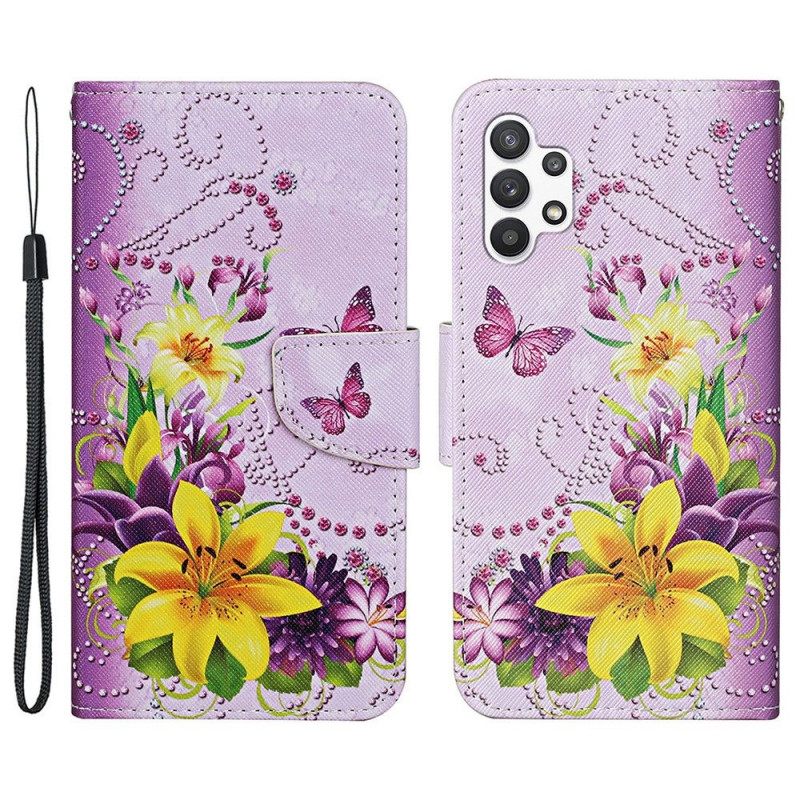 Kotelot Samsung Galaxy A13 Masterful Butterflies With Lanyard