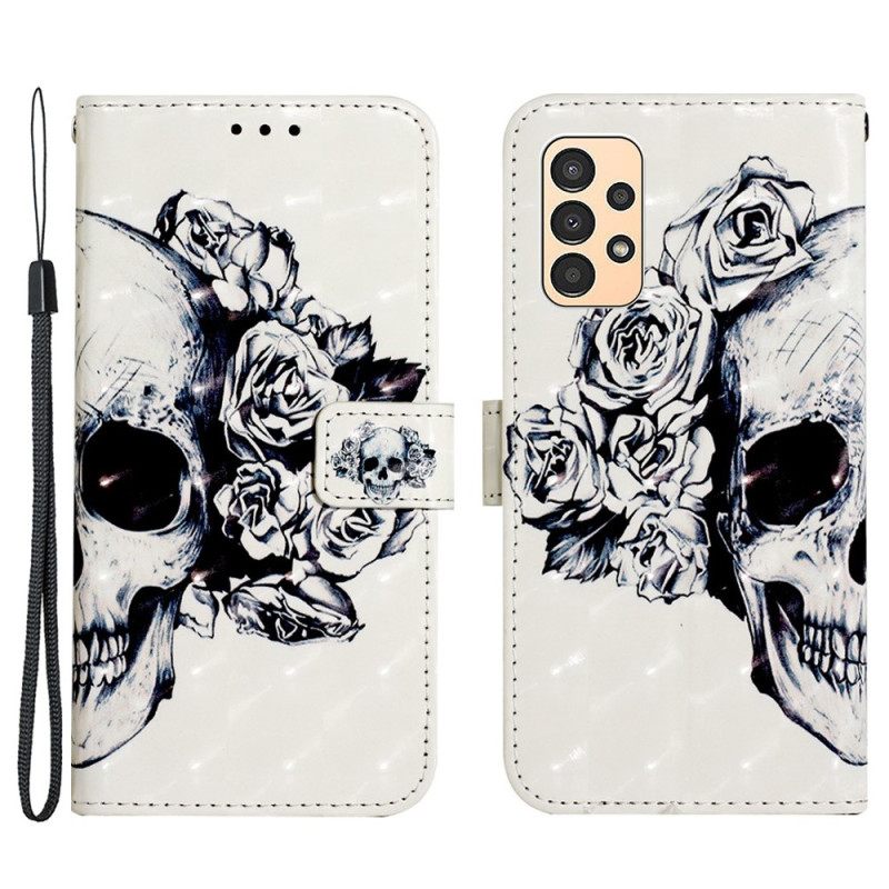 Kotelot Samsung Galaxy A13 Suojaketju Kuori Floral Skull Hihnalla