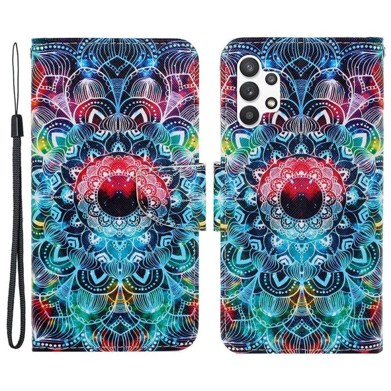 Nahkakotelo Samsung Galaxy A13 Suojaketju Kuori Flashy Mandala Hihnalla