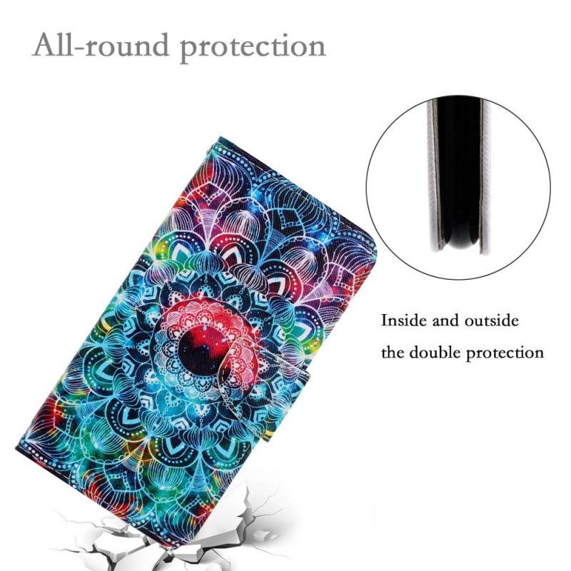 Nahkakotelo Samsung Galaxy A13 Suojaketju Kuori Flashy Mandala Hihnalla