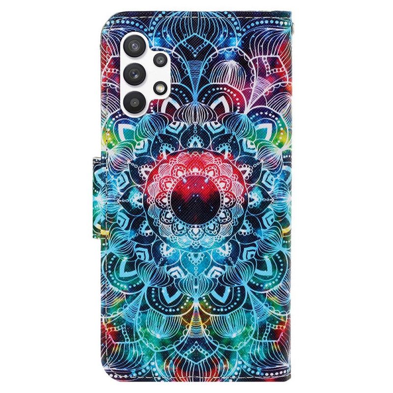 Nahkakotelo Samsung Galaxy A13 Suojaketju Kuori Flashy Mandala Hihnalla