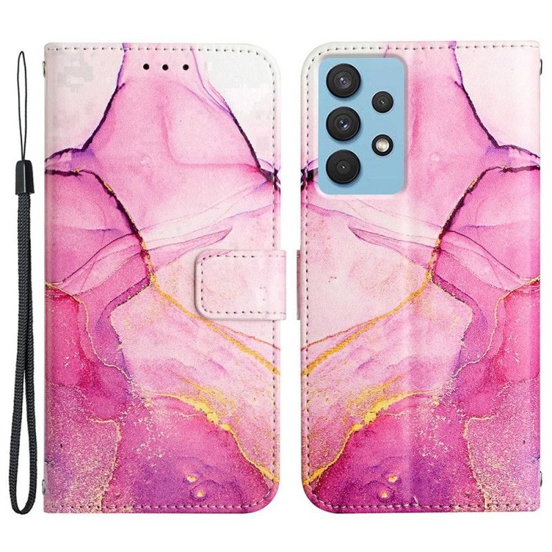 Nahkakotelo Samsung Galaxy A13 Suojaketju Kuori Strip Marble