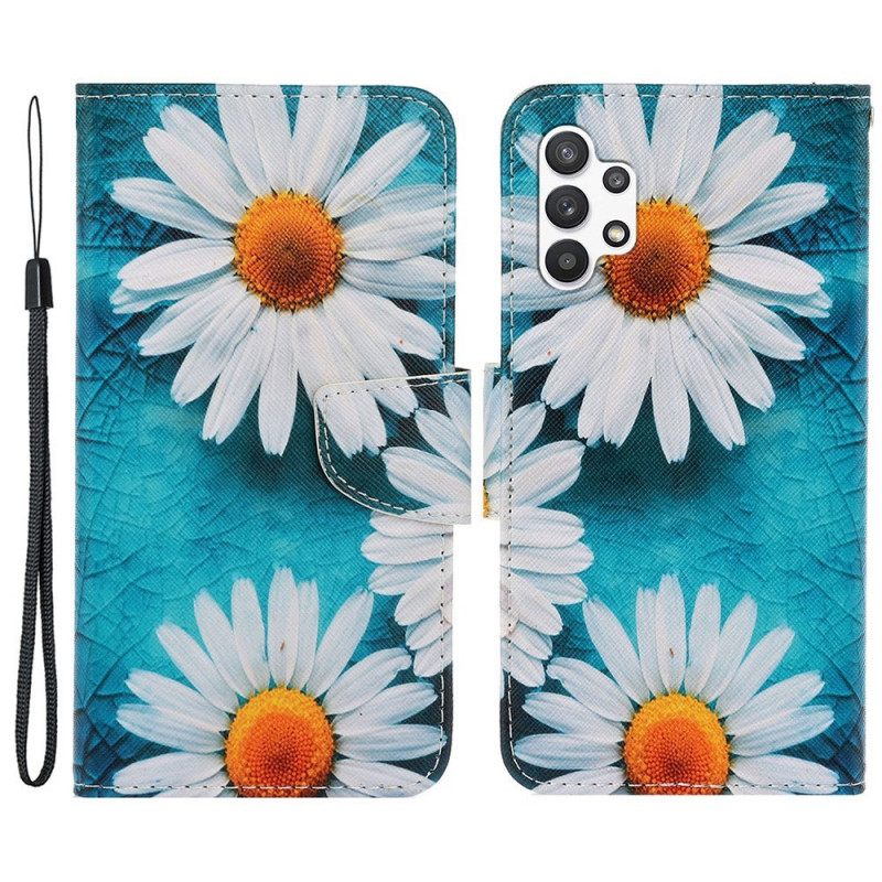 Nahkakotelo Samsung Galaxy A13 Suojaketju Kuori Thong Daisies