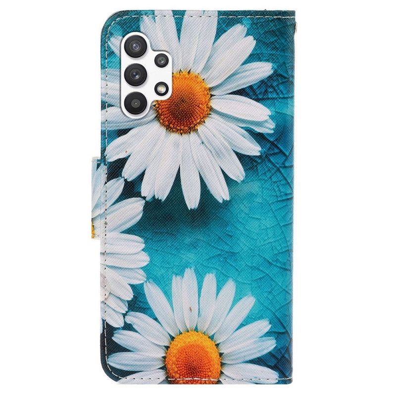 Nahkakotelo Samsung Galaxy A13 Suojaketju Kuori Thong Daisies