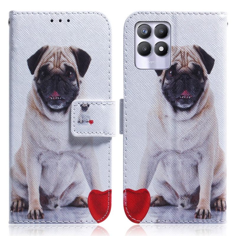 Nahkakotelo Realme 8i Mopsikoira