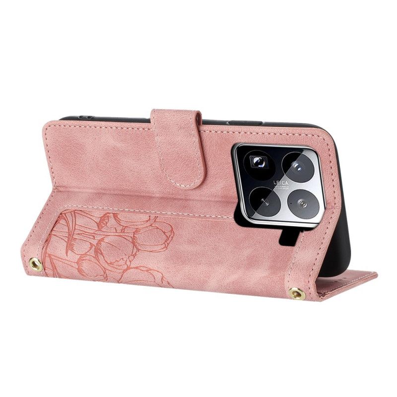 Kotelot Xiaomi 15 Pro 9 Korttikoteloa Tulppaanikuviolla