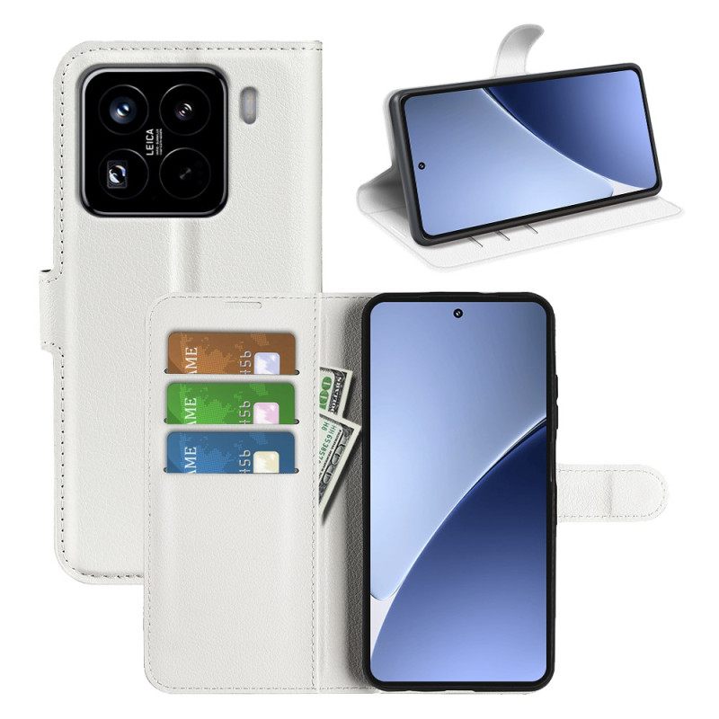 Kotelot Xiaomi 15 Pro Klassinen Litsi-keinonahkanauha