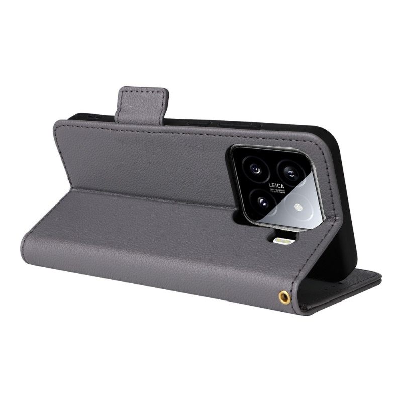 Kotelot Xiaomi 15 Pro Litsikuvioinen Tekonahka Hihnalla