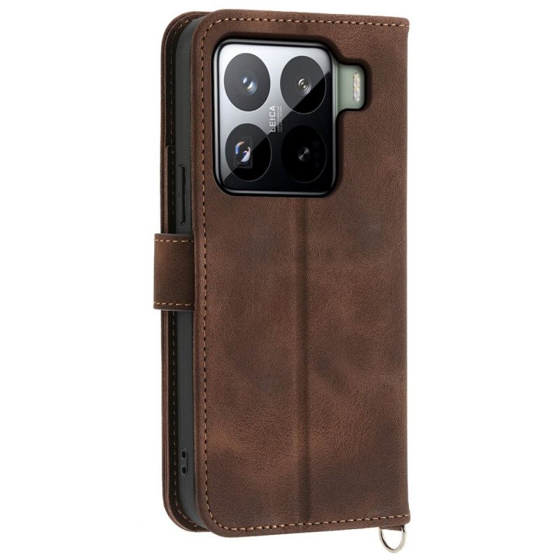 Kotelot Xiaomi 15 Pro Mokkanahkakuvio Kukkakuvio Jossa Hihna Ja Olkahihna Suojakuori