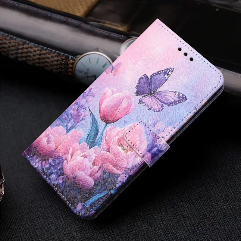 Kuoret Google Pixel 10a Perhosia Ja Vaaleanpunaisia Kukkia