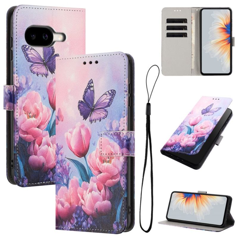 Kuoret Google Pixel 10a Perhosia Ja Vaaleanpunaisia Kukkia
