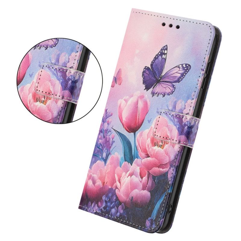 Kuoret Google Pixel 10a Perhosia Ja Vaaleanpunaisia Kukkia