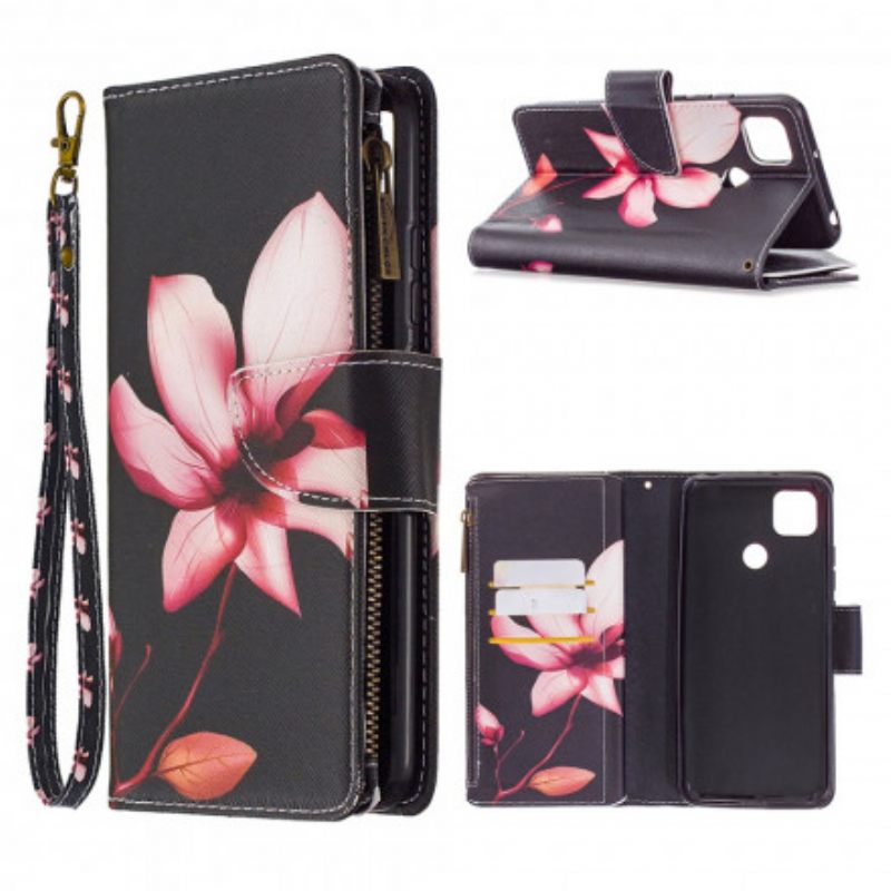 Kotelot Xiaomi Redmi 9C Flower Vetoketjullinen Tasku