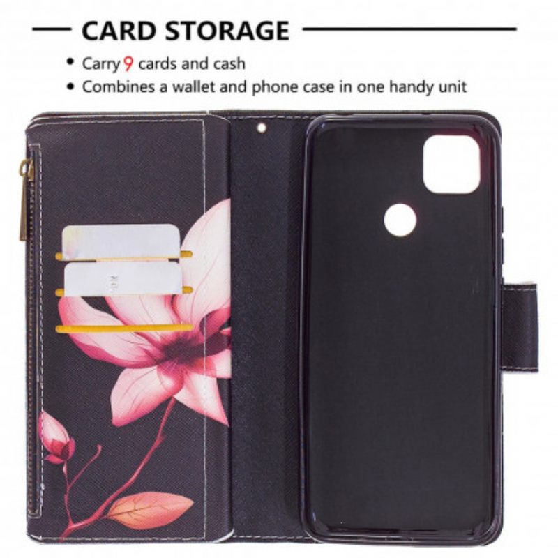 Kotelot Xiaomi Redmi 9C Flower Vetoketjullinen Tasku