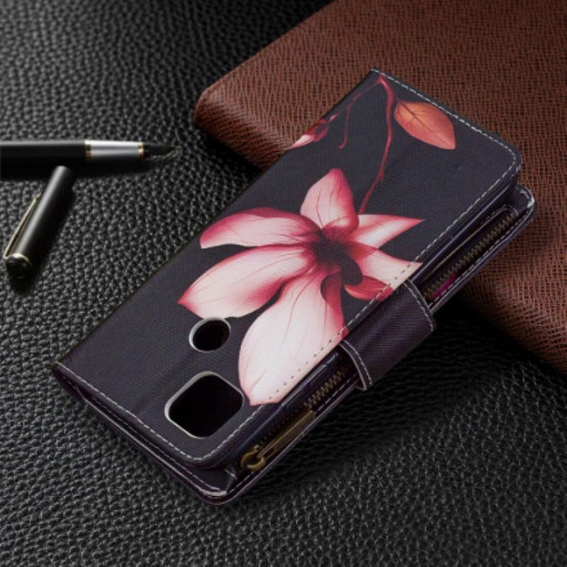 Kotelot Xiaomi Redmi 9C Flower Vetoketjullinen Tasku