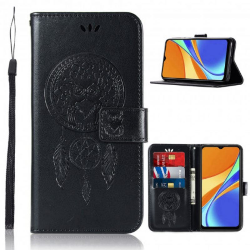Kotelot Xiaomi Redmi 9C Nahkaefekti Dreamcatcher Pöllö