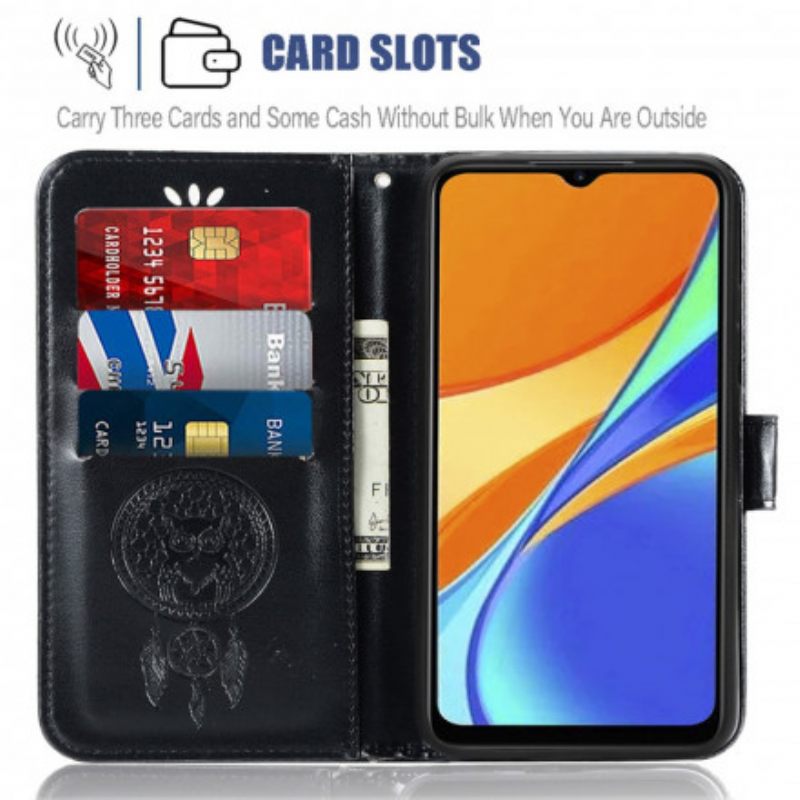 Kotelot Xiaomi Redmi 9C Nahkaefekti Dreamcatcher Pöllö