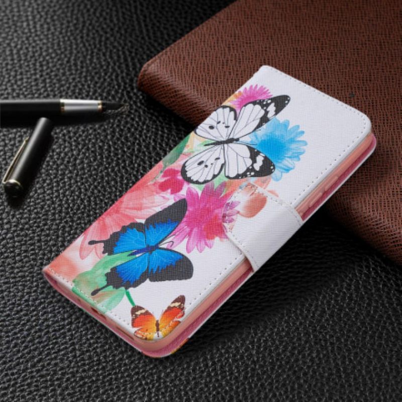 Nahkakotelo Xiaomi Redmi 9C Uskomattomia Värikkäitä Perhosia