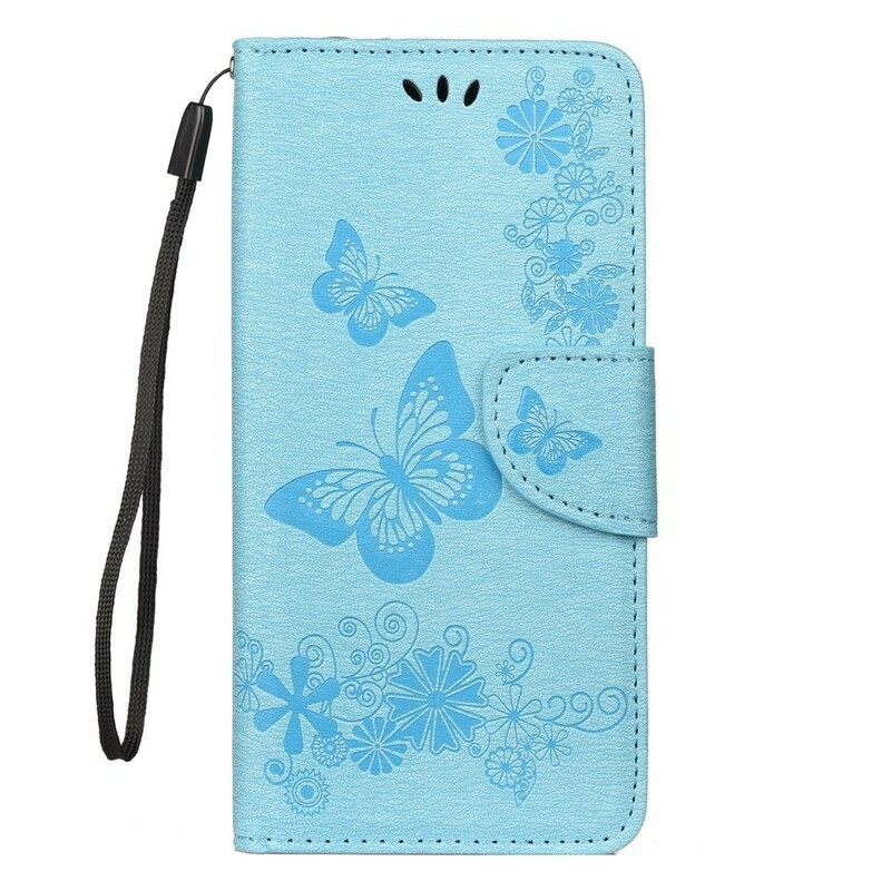 Nahkakotelo Xiaomi Redmi Note 7 Suojaketju Kuori Splendid Butterflies Hihnalla