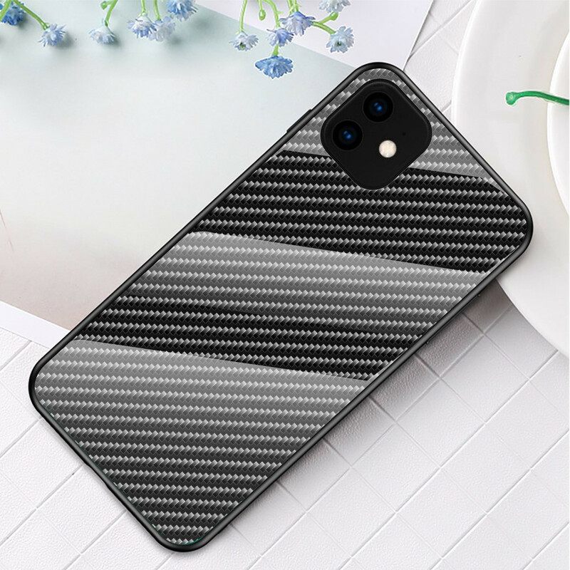 Kuori iPhone 11 Pro Max Carbon Fiber Karkaistu Lasi