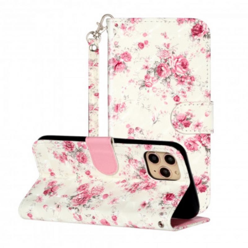 Nahkakotelo iPhone 11 Pro Max Suojaketju Kuori Strap Light Spot Flowers