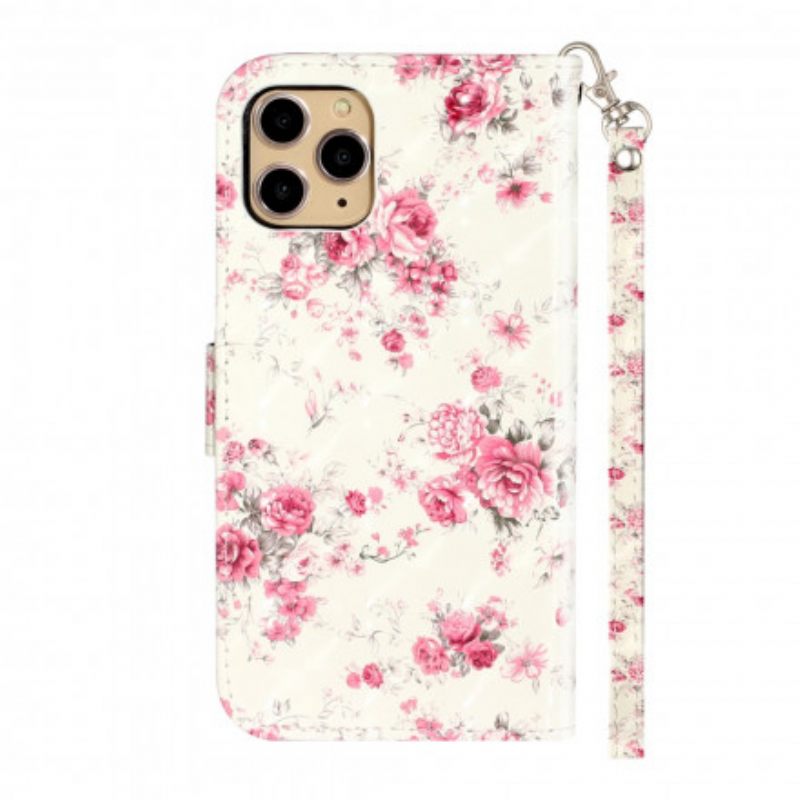 Nahkakotelo iPhone 11 Pro Max Suojaketju Kuori Strap Light Spot Flowers