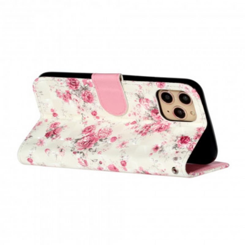 Nahkakotelo iPhone 11 Pro Max Suojaketju Kuori Strap Light Spot Flowers