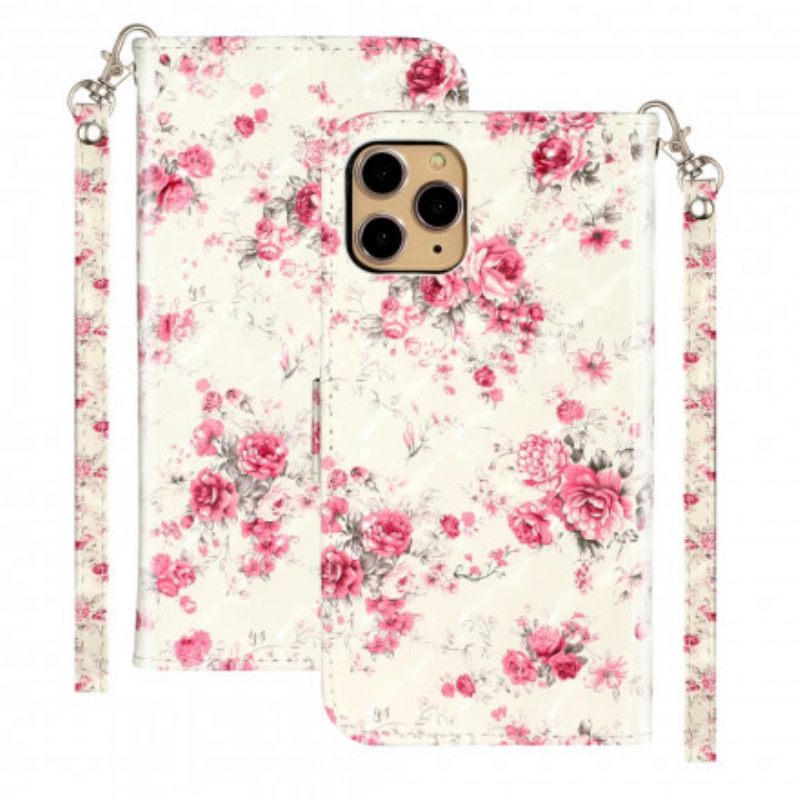 Nahkakotelo iPhone 11 Pro Max Suojaketju Kuori Strap Light Spot Flowers