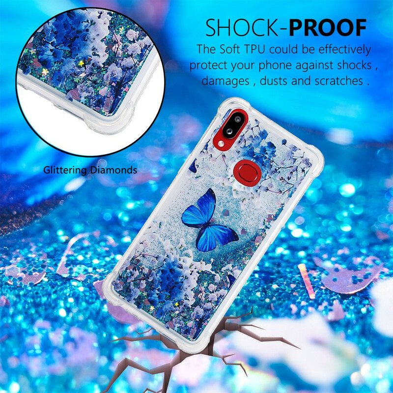 Case Samsung Galaxy A10s Glitter Blue Butterflies