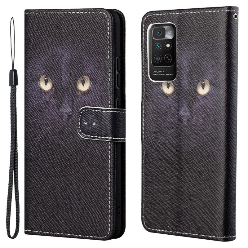 Nahkakotelo Xiaomi Redmi Note 11 / 11S Suojaketju Kuori Black Cat Eyes Hihnalla