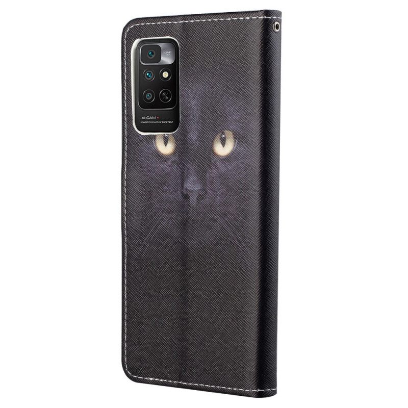 Nahkakotelo Xiaomi Redmi Note 11 / 11S Suojaketju Kuori Black Cat Eyes Hihnalla