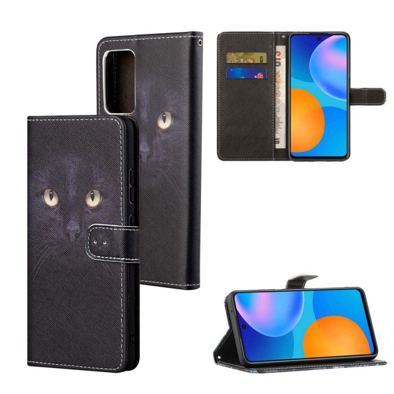Nahkakotelo Xiaomi Redmi Note 11 / 11S Suojaketju Kuori Black Cat Eyes Hihnalla