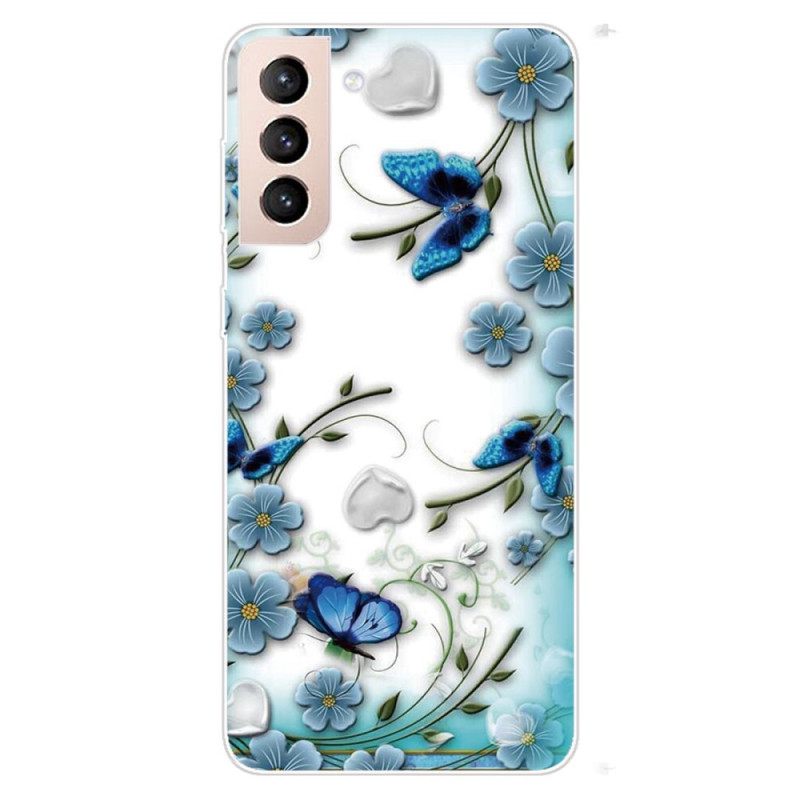 Case Samsung Galaxy S22 Plus 5G Retro Perhosia Ja Kukkia