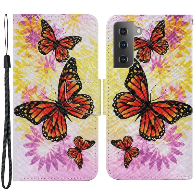 Flip Case Samsung Galaxy S22 Plus 5G Perhoset Ja Kesäkukat