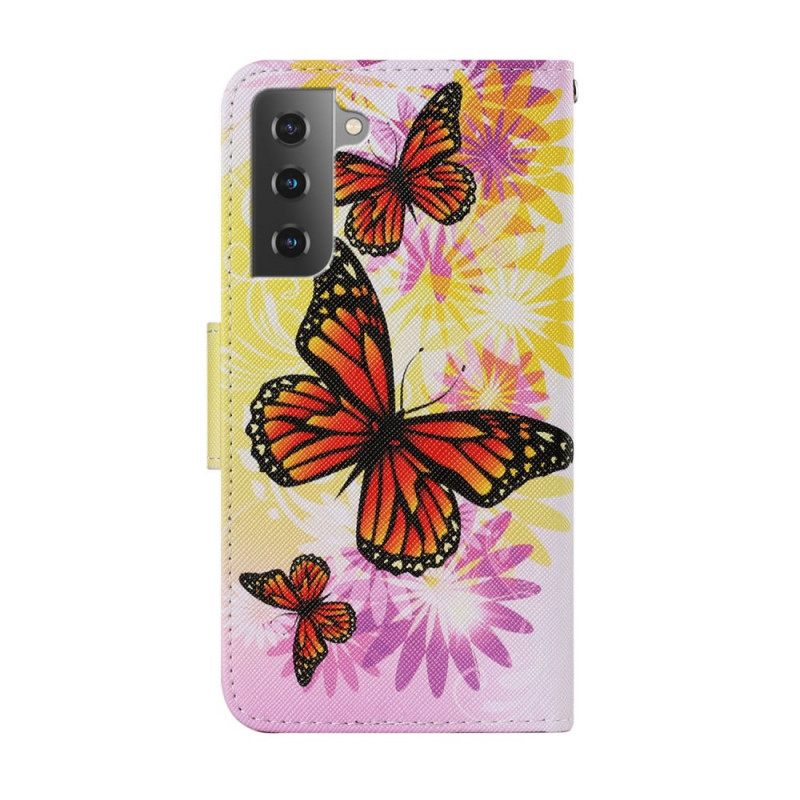 Flip Case Samsung Galaxy S22 Plus 5G Perhoset Ja Kesäkukat