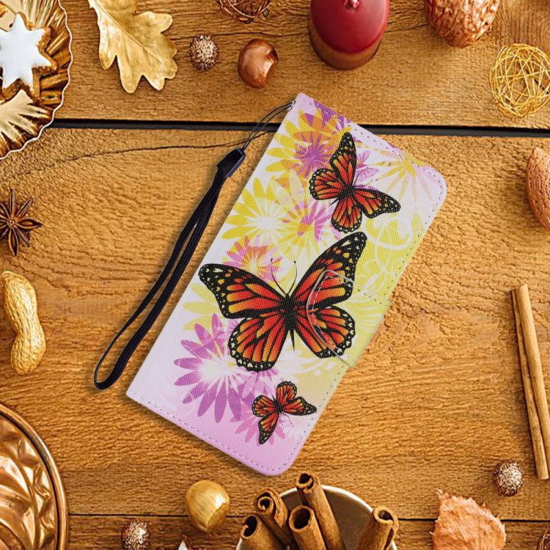 Flip Case Samsung Galaxy S22 Plus 5G Perhoset Ja Kesäkukat