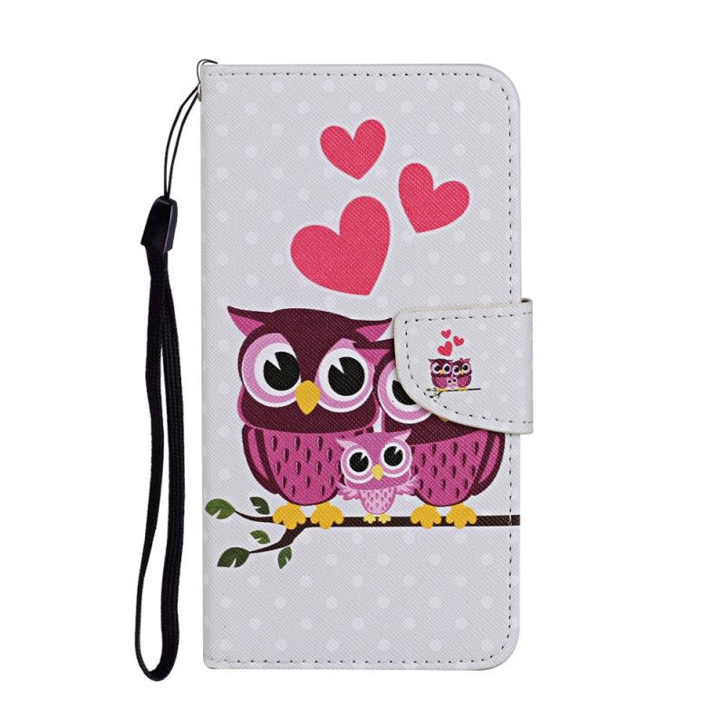 Flip Case Samsung Galaxy S22 Plus 5G Pöllöperhe Kaulanauhan Kanssa