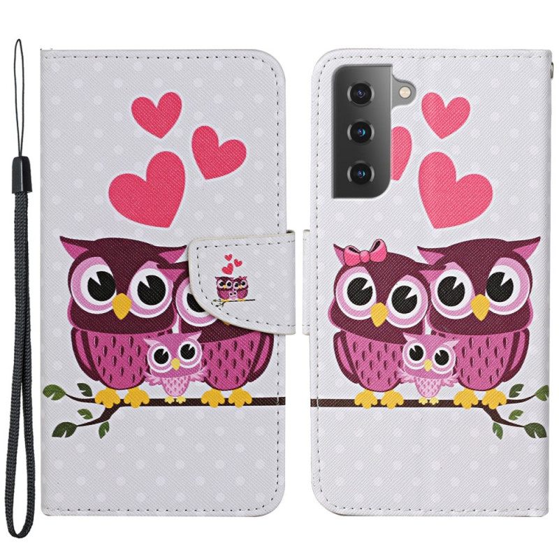 Flip Case Samsung Galaxy S22 Plus 5G Pöllöperhe Kaulanauhan Kanssa