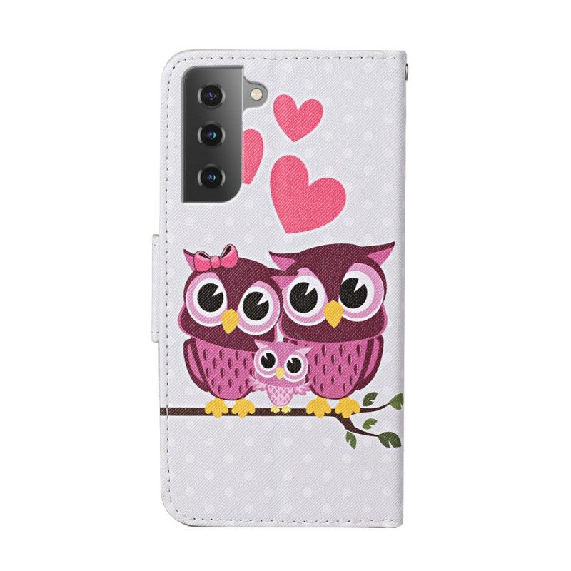 Flip Case Samsung Galaxy S22 Plus 5G Pöllöperhe Kaulanauhan Kanssa