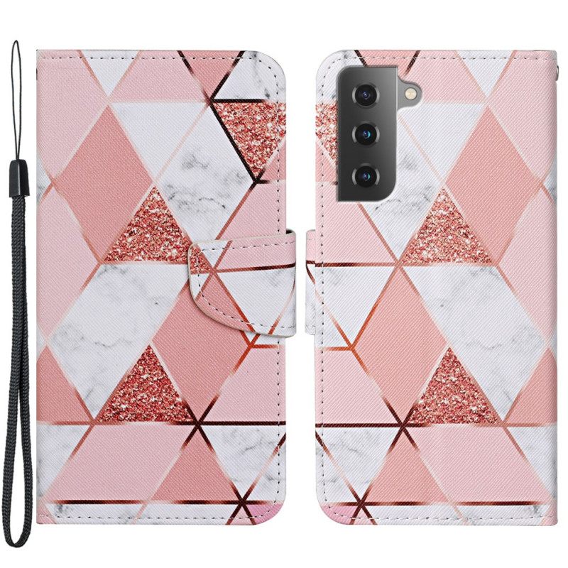 Kotelot Samsung Galaxy S22 Plus 5G Marble Ja Paljetteja Kaulanauhalla