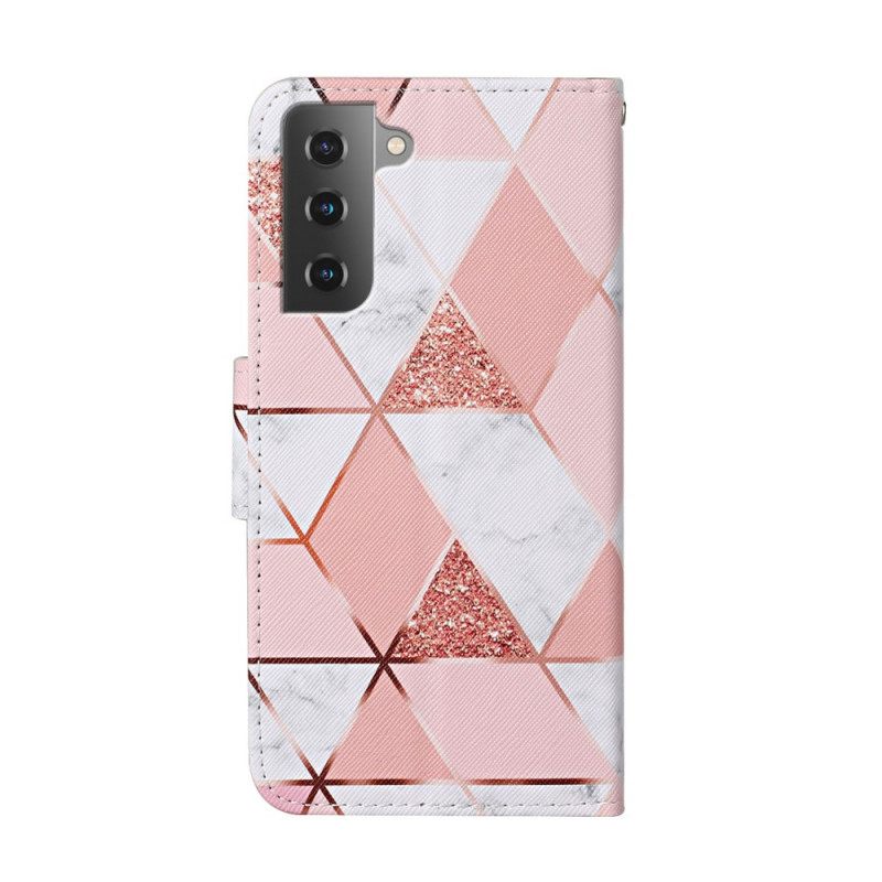 Kotelot Samsung Galaxy S22 Plus 5G Marble Ja Paljetteja Kaulanauhalla