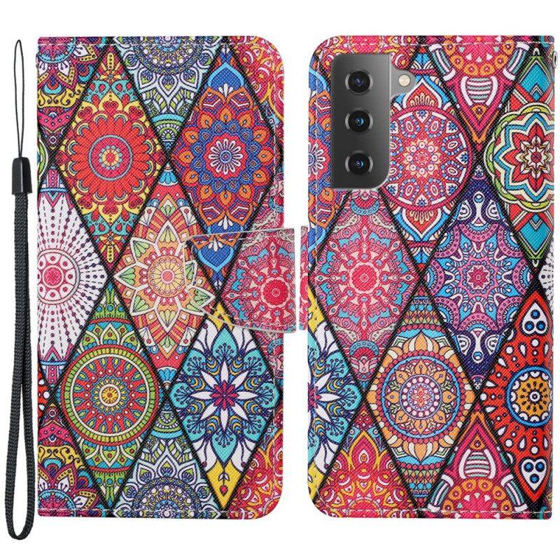 Kotelot Samsung Galaxy S22 Plus 5G Patchwork Ja Lanyard