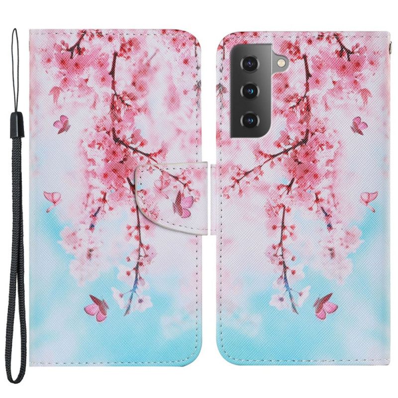 Kotelot Samsung Galaxy S22 Plus 5G Suojaketju Kuori Red Branches Hihnalla