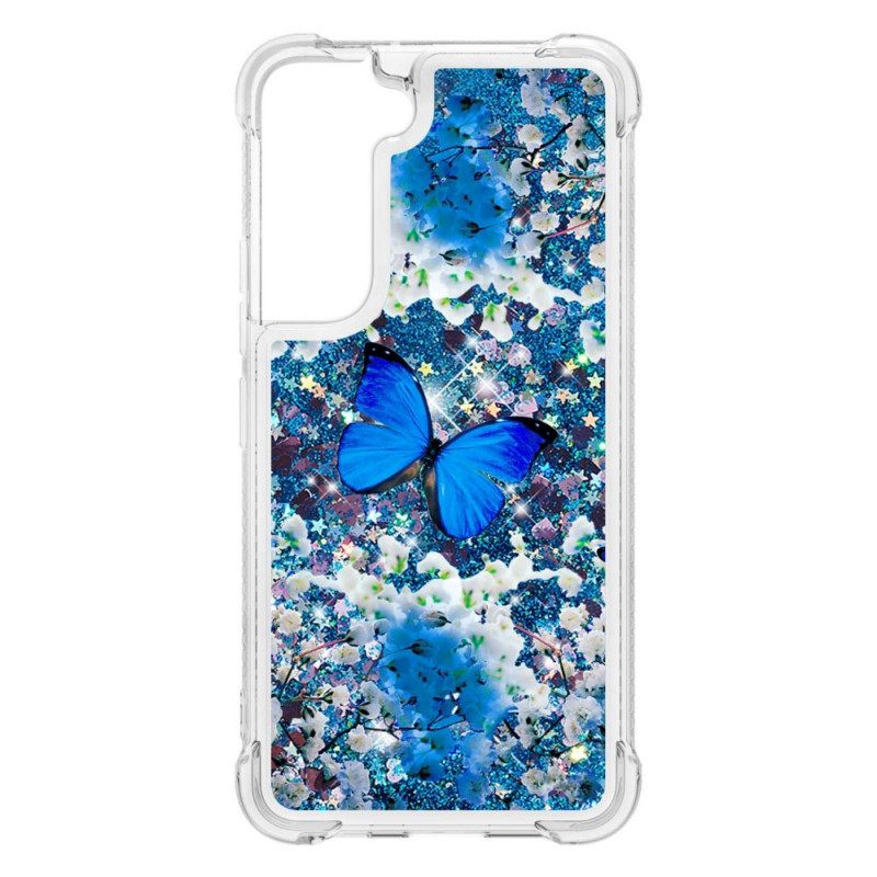 Kuori Samsung Galaxy S22 Plus 5G Glitter Blue Butterflies