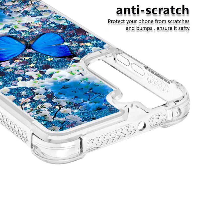 Kuori Samsung Galaxy S22 Plus 5G Glitter Blue Butterflies