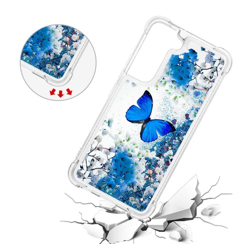 Kuori Samsung Galaxy S22 Plus 5G Glitter Blue Butterflies