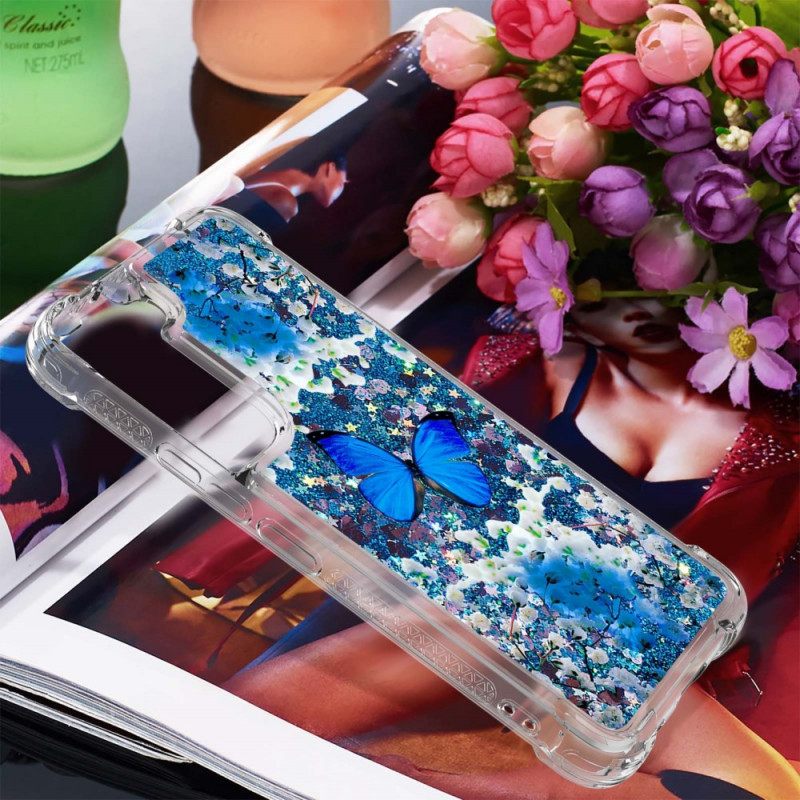 Kuori Samsung Galaxy S22 Plus 5G Glitter Blue Butterflies