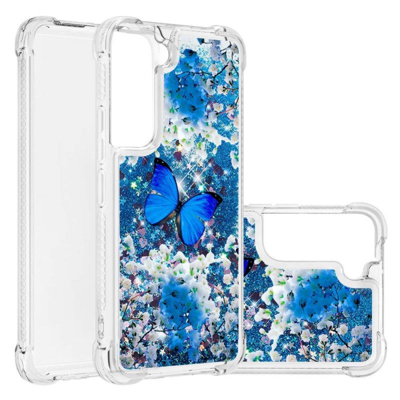 Kuori Samsung Galaxy S22 Plus 5G Glitter Blue Butterflies