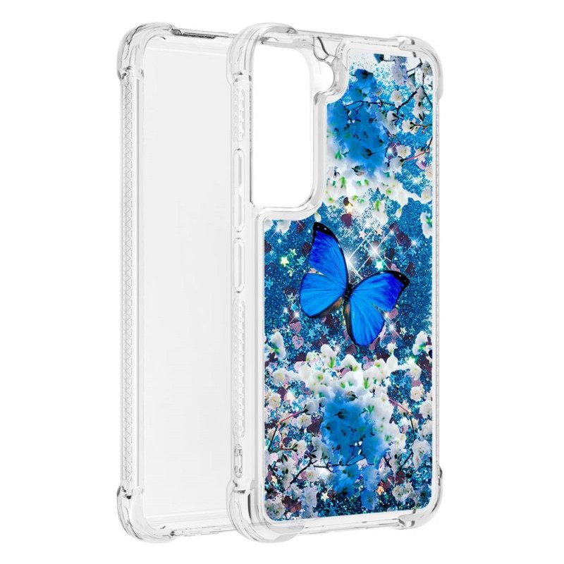 Kuori Samsung Galaxy S22 Plus 5G Glitter Blue Butterflies