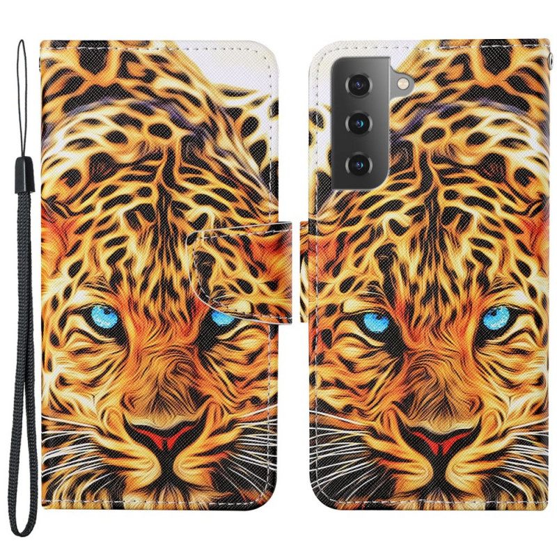 Nahkakotelo Samsung Galaxy S22 Plus 5G Tiger Kaulanauhalla